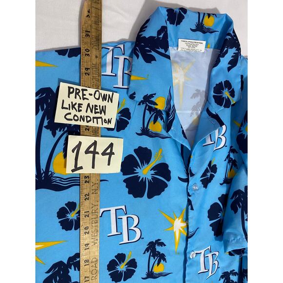 Tampa Bay Rays sz Large Starburst Hawaiian Camp Shirt Blue Floral MLB Button Up - Picture 4 of 8